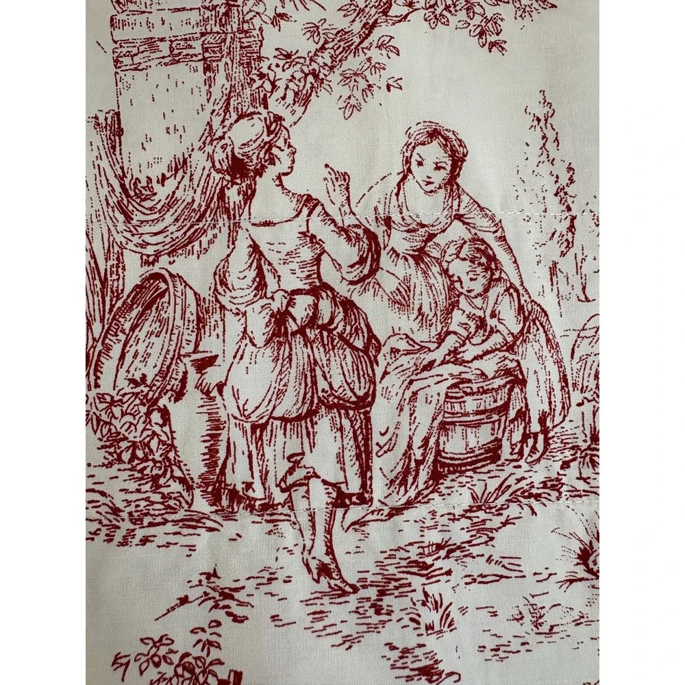 Vintage Red Toile Valance Set of 3‎ French Country Scenic Cotton Curtains